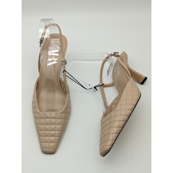 NWOT ZARA Quilted Slingback Leather Heel-7.5 - Picture 9 of 12